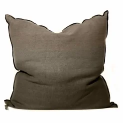 Coussin Vice Versa Black Line en lin stone washed | Vert kaki