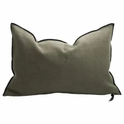 Coussin Vice Versa Black Line en lin stone washed | Crocodile