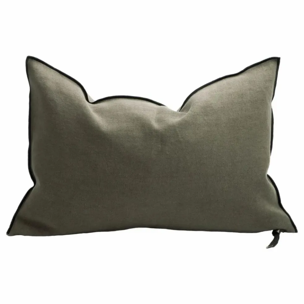 Coussin Vice Versa Black Line en lin stone washed | Crocodile