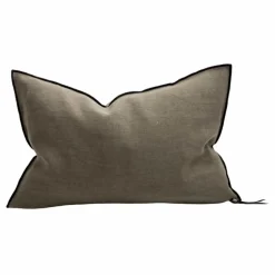 Coussin Vice Versa Black Line en lin stone washed | Vert kaki