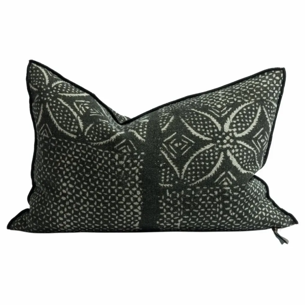 Coussin Vice Versa en lin Wabi-Sabi Bogolan | Charbon