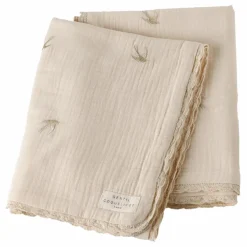 Couverture brodée hirondelles en gaze de coton
