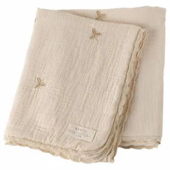 Couverture brodée trèfles en gaze de coton