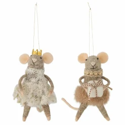 Décoration souris à suspendre en laine Peo - Set de 2 | Marron