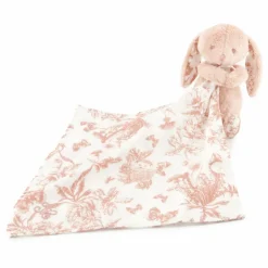 Doudou lange Augustin le lapin Toile de Jouy | Rose pêche