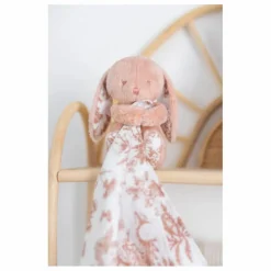 Doudou lange Augustin le lapin Toile de Jouy | Rose pêche