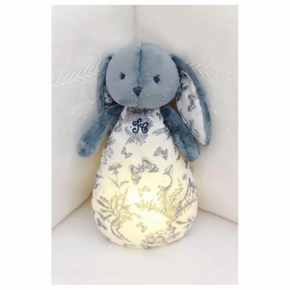 Doudou veilleuse Augustin le lapin Toile de Jouy | Bleu