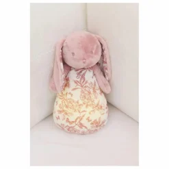 Doudou veilleuse Augustin le lapin Toile de Jouy | Rose pêche