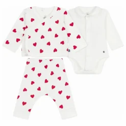 Ensemble Body et Pyjama 2 Pièces Cœurs Coton Bio | Blanc