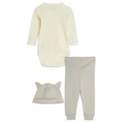 Ensemble Body, Jogger et Bonnet Chat Coton Bio | Ecru