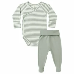 Ensemble Body Rayé et Pantalon à Pieds Coton Bio | Vert céladon