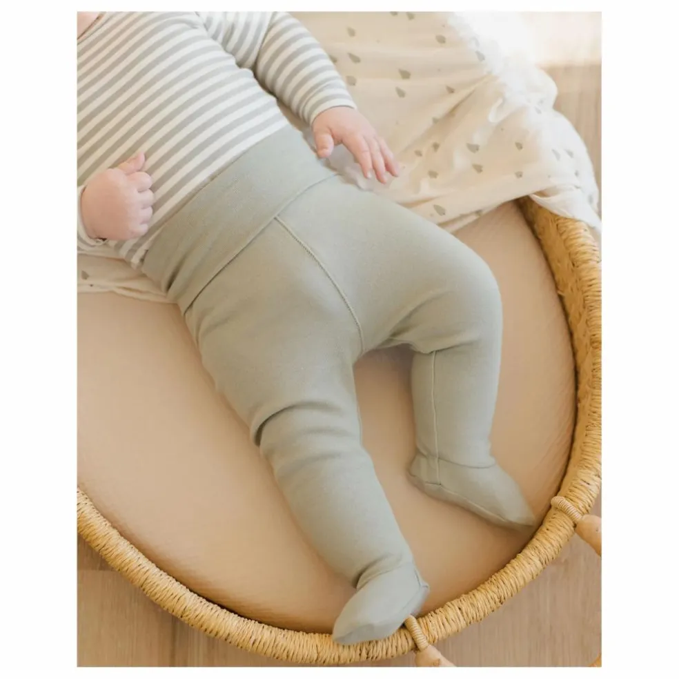 Ensemble Body Rayé et Pantalon à Pieds Coton Bio | Vert céladon