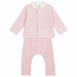 Ensemble Cardigan Pantalon et Body Fleuris Coton Bio | Rose