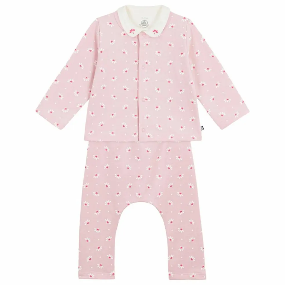 Ensemble Cardigan Pantalon et Body Fleuris Coton Bio | Rose