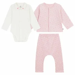 Ensemble Cardigan Pantalon et Body Fleuris Coton Bio | Rose