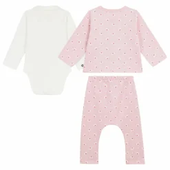 Ensemble Cardigan Pantalon et Body Fleuris Coton Bio | Rose