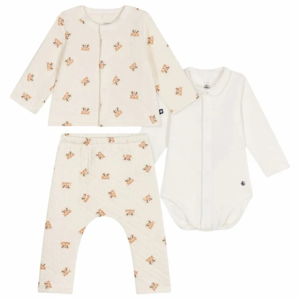 Ensemble Cardigan Pantalon et Body Pandas | Ecru