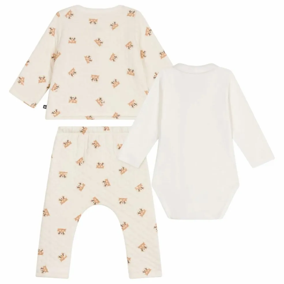 Ensemble Cardigan Pantalon et Body Pandas | Ecru