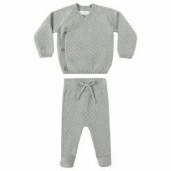 Ensemble Gilet Pantalon et Béguin Maille Coton Bio | Bleu gris