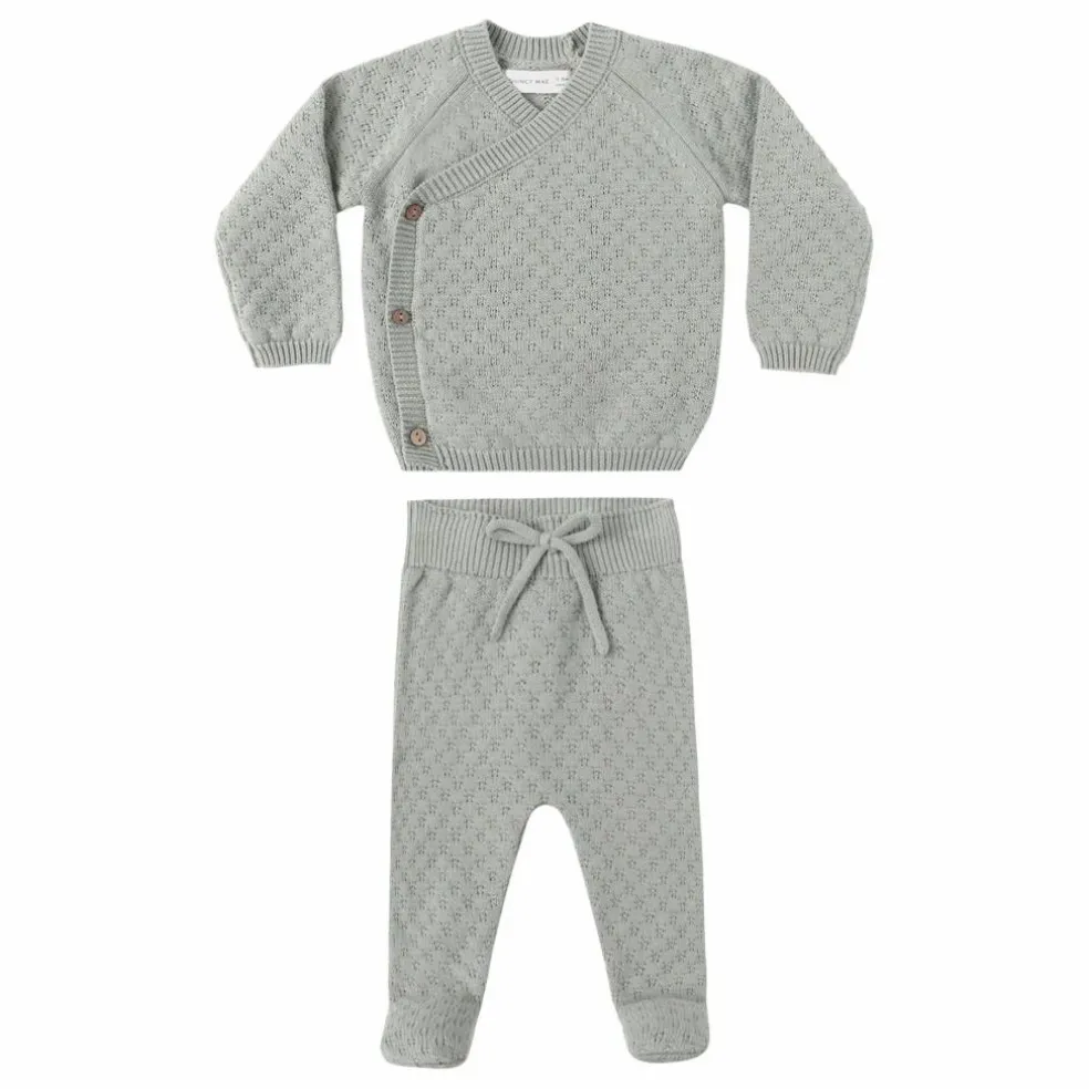 Ensemble Gilet Pantalon et Béguin Maille Coton Bio | Bleu gris