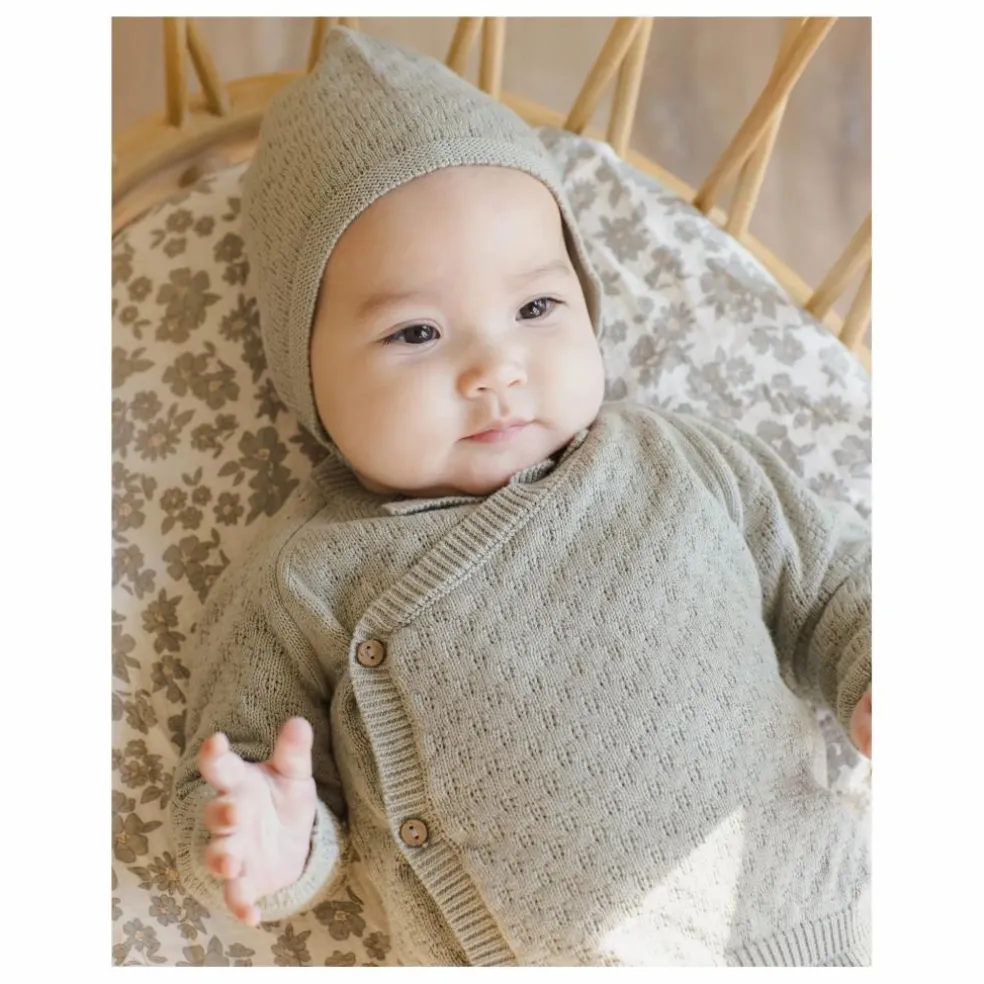 Ensemble Gilet Pantalon et Béguin Maille Coton Bio | Bleu gris