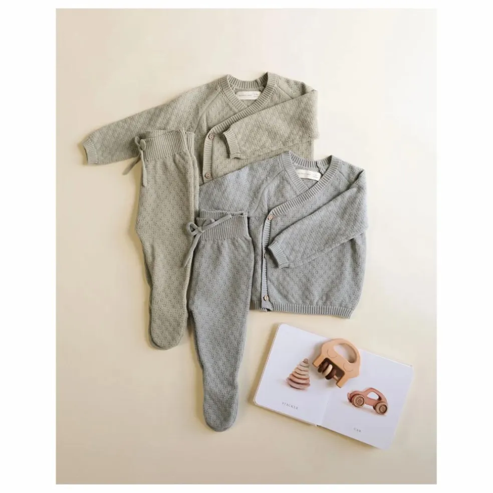 Ensemble Gilet Pantalon et Béguin Maille Coton Bio | Bleu gris