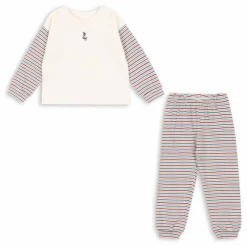 Ensemble T-shirt et Pantalon Gio Rayé Coton Bio | Ecru