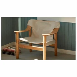 Fauteuil Bernard en chêne et toile, Shane Schneck