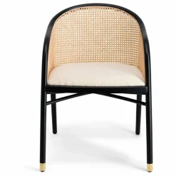 Fauteuil cannage Cavalo en hêtre et laine bouclette | Crème