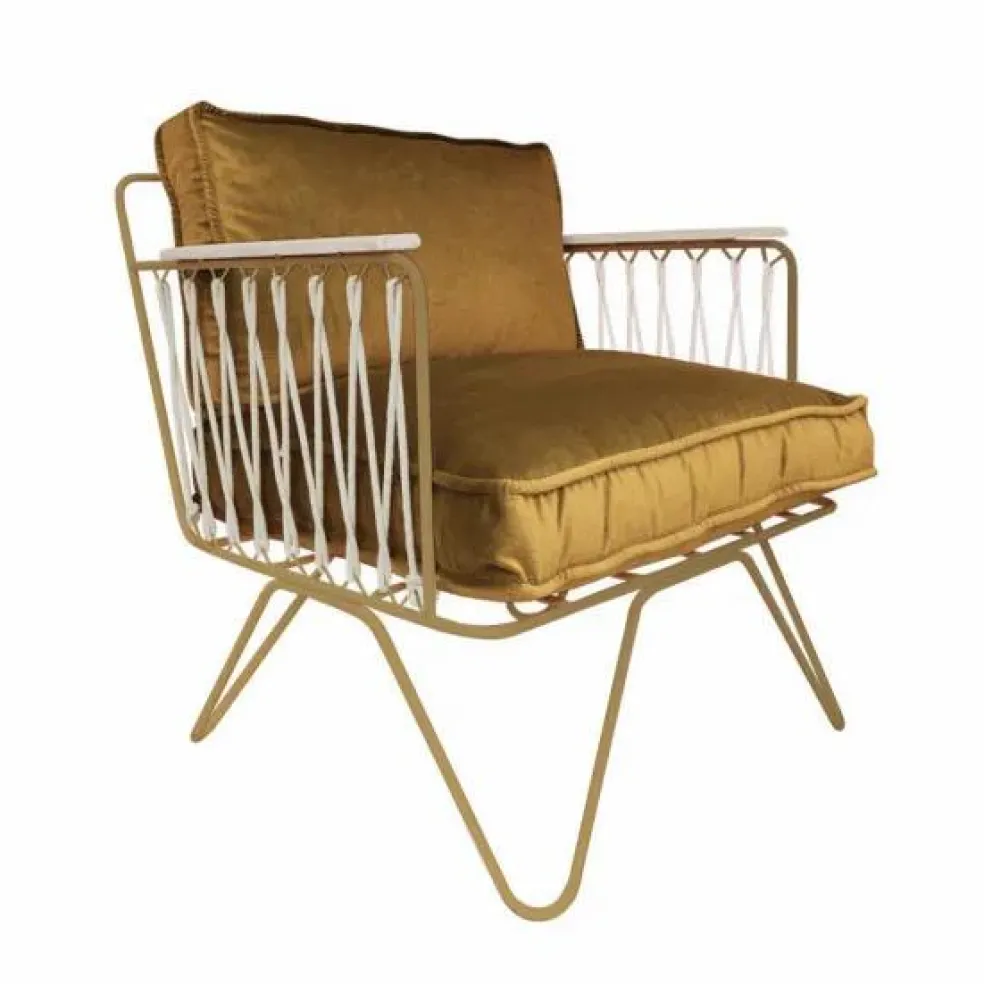 Fauteuil Croisette doré mat epoxy, velours | Camel