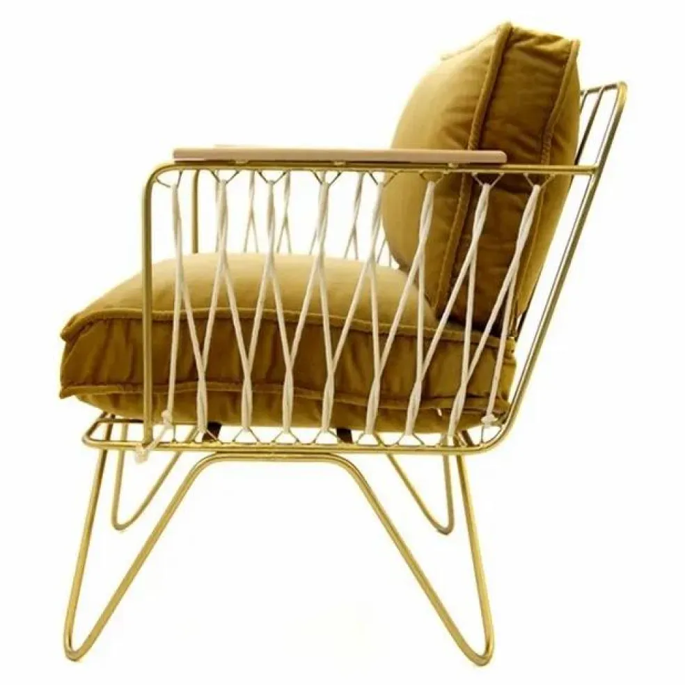 Fauteuil Croisette doré mat epoxy, velours | Camel