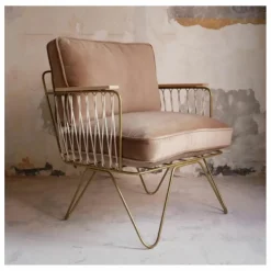 Fauteuil Croisette doré mat, velours | Latte