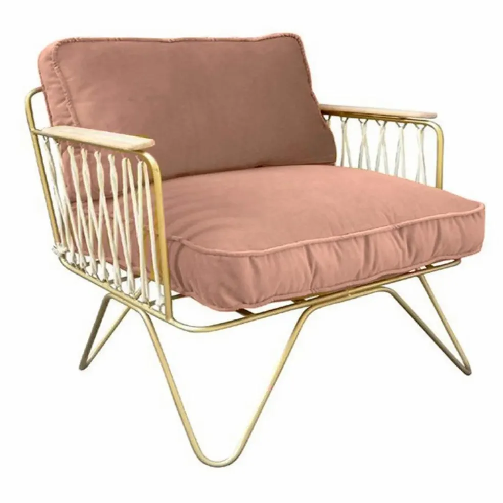 Fauteuil Croisette doré mat epoxy, velours | Rose