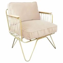 Fauteuil Croisette doré mat epoxy, velours | Ecru