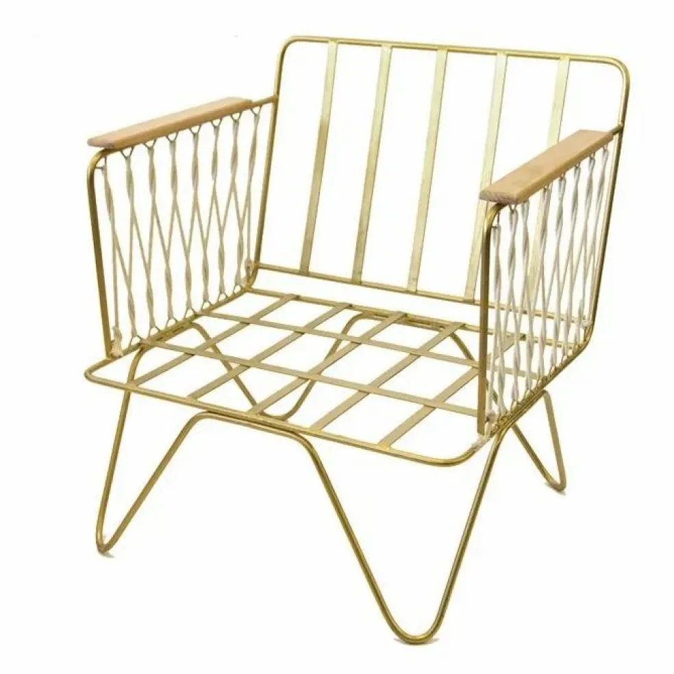 Fauteuil Croisette doré mat epoxy, velours | Ecru