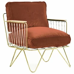 Fauteuil Croisette doré mat epoxy, velours | Brique