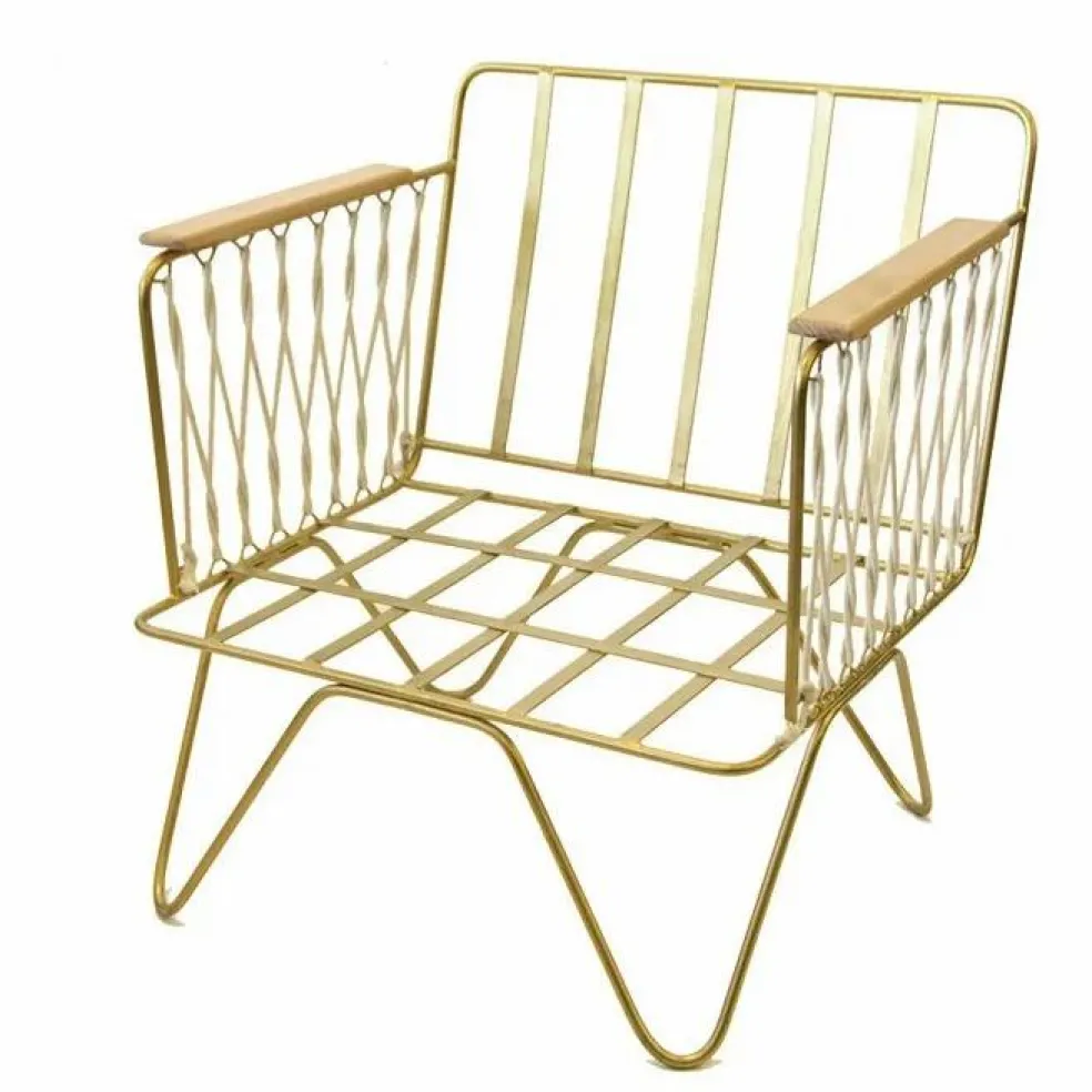Fauteuil Croisette doré mat epoxy, velours | Brique
