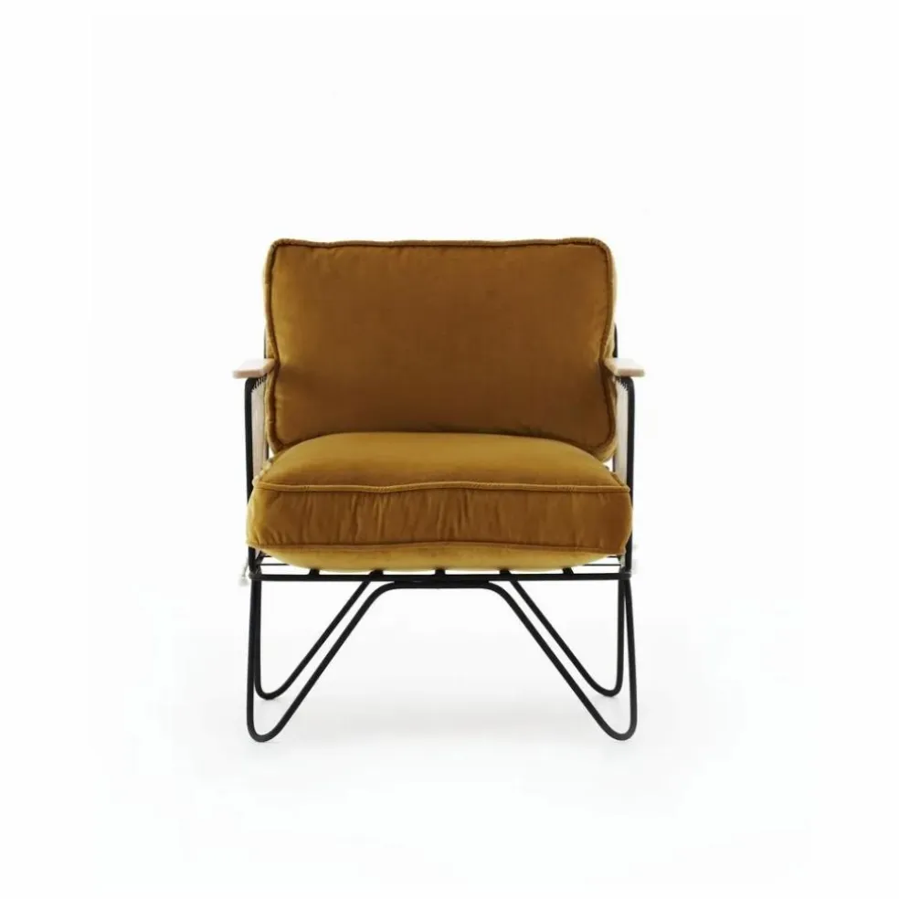 Fauteuil Croisette noir epoxy, velours | Camel