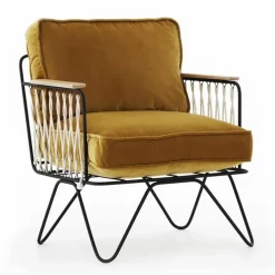 Fauteuil Croisette noir, velours | Camel