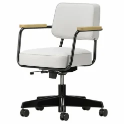 Fauteuil de bureau Direction Pivotant, piètement noir foncé - Jean Prouvé | Gris perle