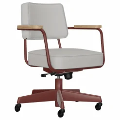 Fauteuil de bureau Direction Pivotant, piètement japonese red - Jean Prouvé | Gris clair