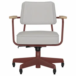 Fauteuil de bureau Direction Pivotant, piètement japonese red - Jean Prouvé | Gris clair