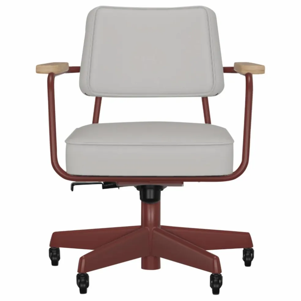 Fauteuil de bureau Direction Pivotant, piètement japonese red - Jean Prouvé | Gris clair
