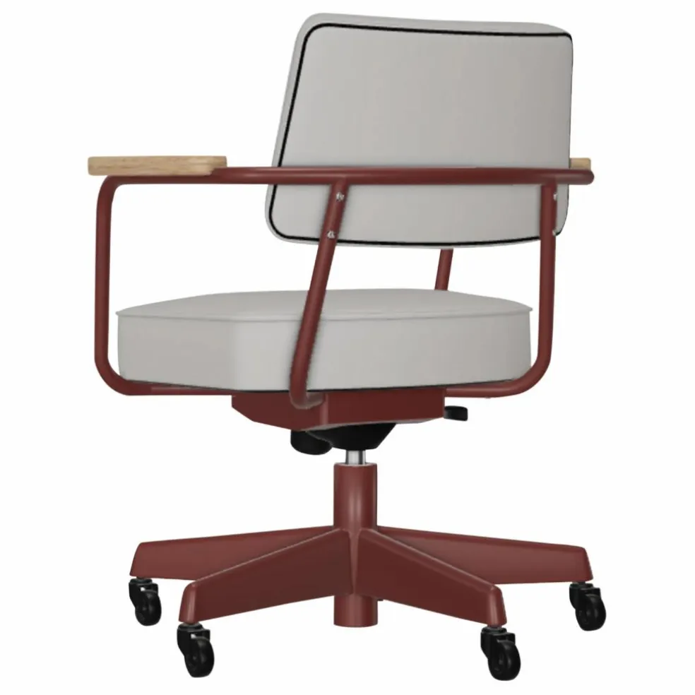 Fauteuil de bureau Direction Pivotant, piètement japonese red - Jean Prouvé | Gris clair