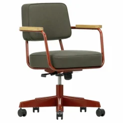 Fauteuil de bureau Direction Pivotant, piètement japonese red - Jean Prouvé | Gris foncé