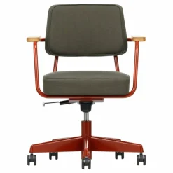 Fauteuil de bureau Direction Pivotant, piètement japonese red - Jean Prouvé | Gris foncé