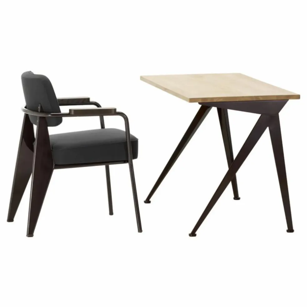 Fauteuil Direction, piétement noir foncé- Jean Prouvé | Gris foncé