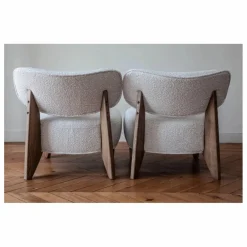 Fauteuil Nicolo en bouclette et chêne fumé - 65 cm | Off-White