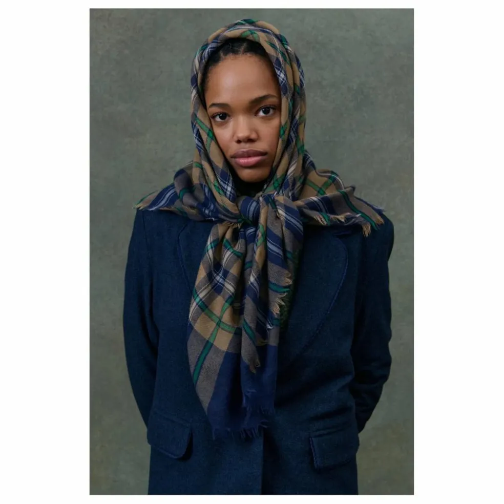 Foulard Mekness Carreaux Laine - Collection Femme | Bleu