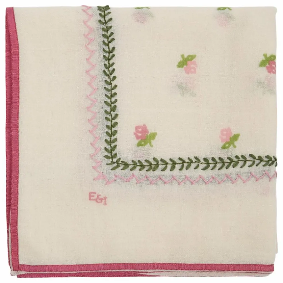 Foulard Roses Brodé Laine | Ecru